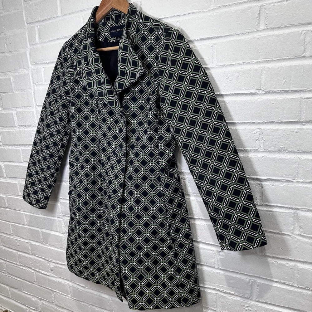 BANANA REPUBLIC | Chic Green & Blue Geometric Patterned Trench Coat | Size PS